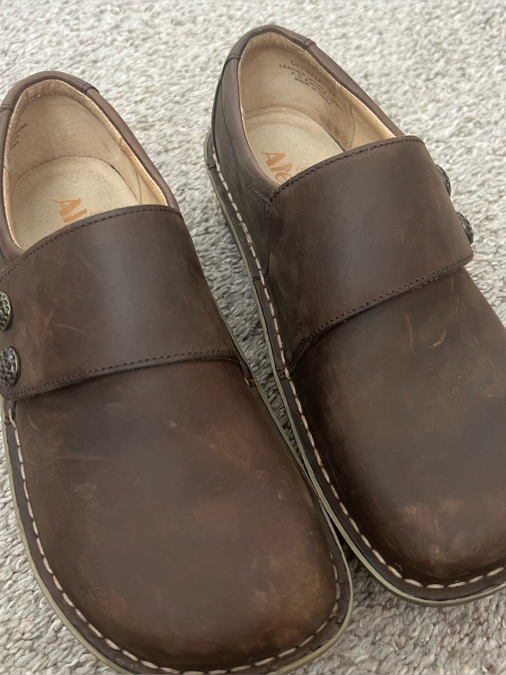 Alegria Brown Leather Platform Velcro Shoes Size 37